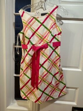 Jessica Howard women’s ' White Plaid Dress with Pink Ribbon wedding guest summer